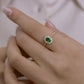 14K Solid Gold Oval Entourage Green Ring