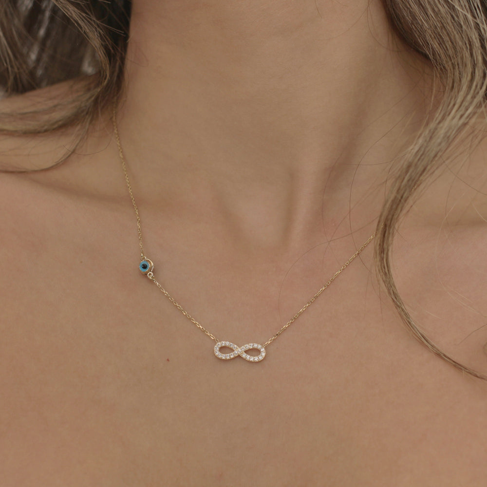 14K Solid Gold Infinity With Stones Necklace