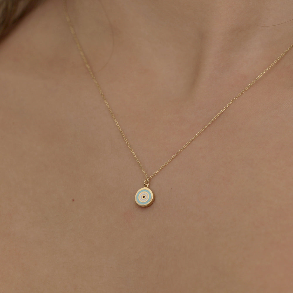 14K Solid Gold Double-Sided Evil Eye Necklace