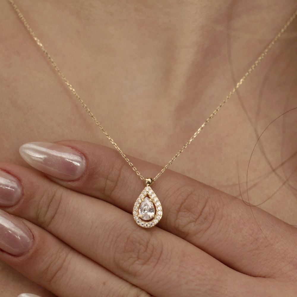 14K Solid Gold Teardrop Pendant Necklace