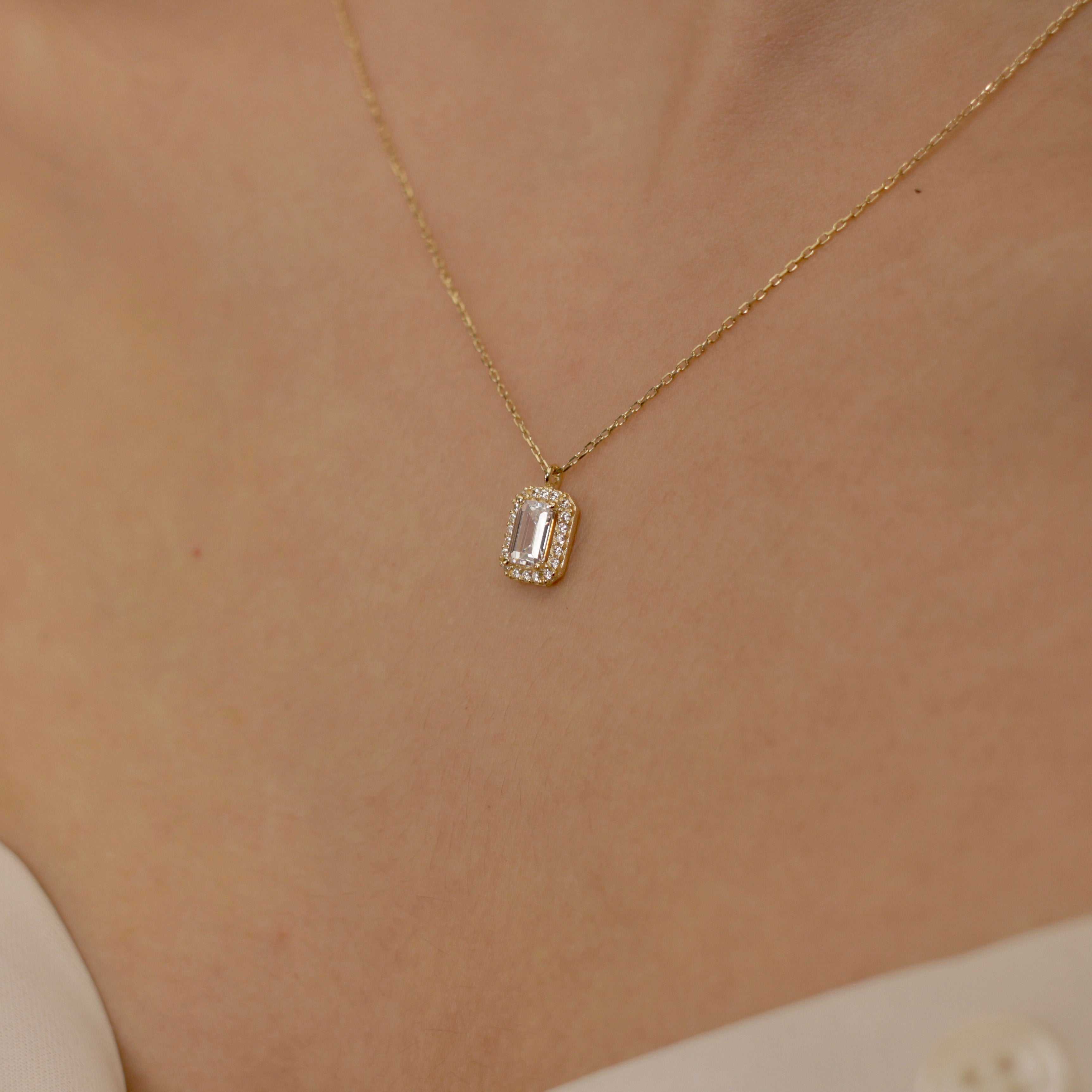 Minimalist baguette necklace, Dainty baguette popular pendant, 14k solid gold baguette necklace, Baguette Necklace, Wedding Gift, Christmas Gift