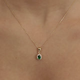 14K Solid Gold Minimalist Oval Emerald Necklace