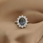 14K Solid Gold Big Oval Blue Entourage Ring