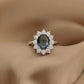 925 Sterling Silver Big Oval Blue Entourage Ring