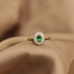 14K Solid Gold Double Row Entourage Green Ring