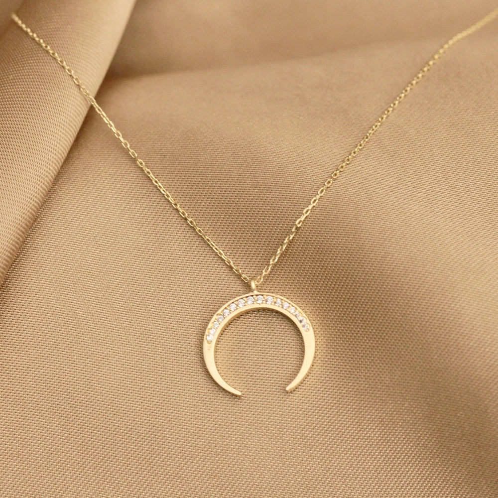 925 Sterling Silver Crescent Half Moon Necklace