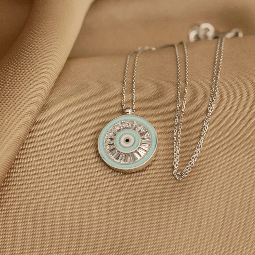 925 Sterling Silver Trapeze Evil Eye Necklace