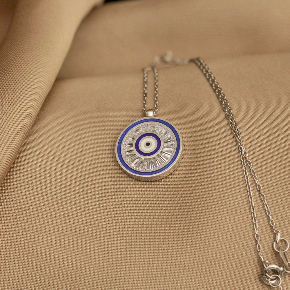 925 Sterling Silver Trapeze Evil Eye Necklace