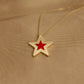 14K Solid Gold Red Minimalist Star Necklace