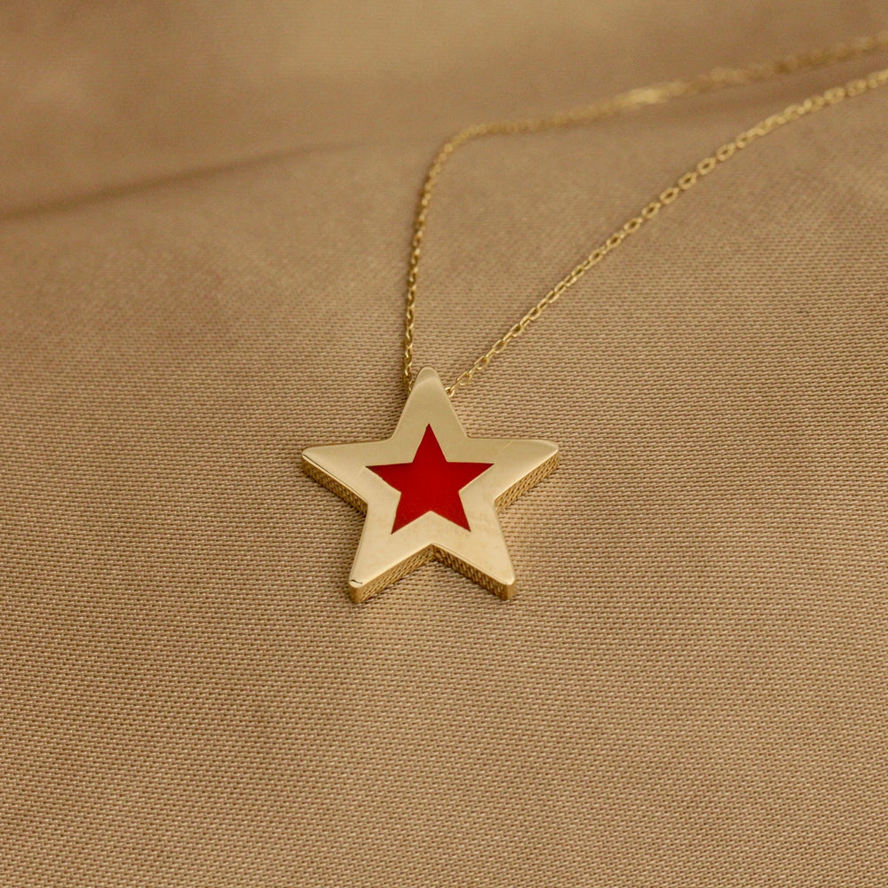 925 Sterling Silver Red Minimalist Star Necklace