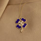 14K Solid Gold Navy Blue Clover Necklace