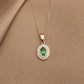 14K Solid Gold Double Row Oval Emerald Necklace