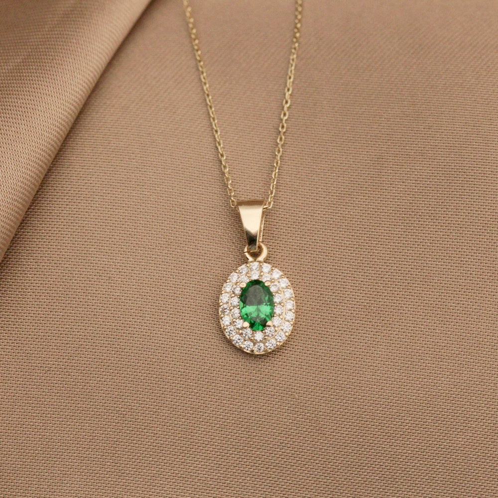 925 Sterling Silver Double Row Oval Emerald Necklace