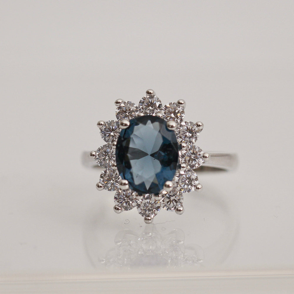 925 Sterling Silver Big Oval Blue Entourage Ring