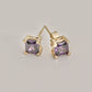 14K Solid Gold Square Amethyst Stud Earrings