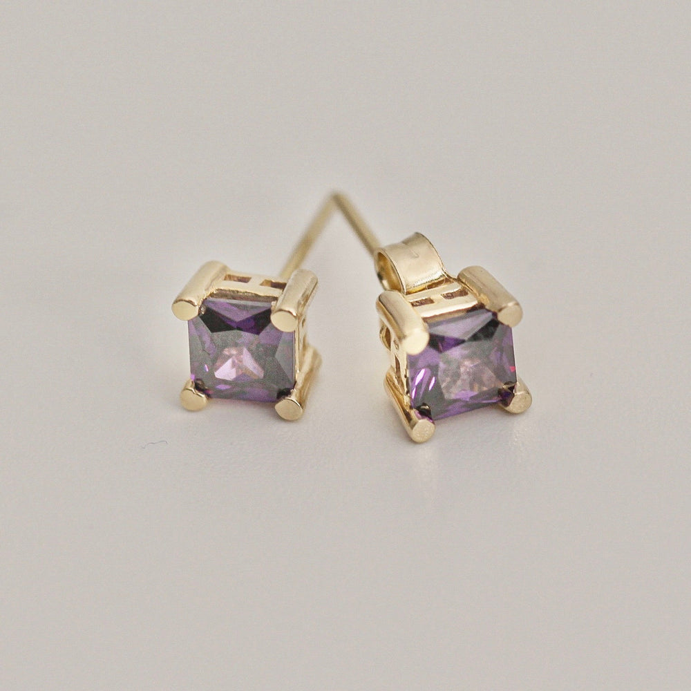 925 Sterling Silver Square Amethyst Stud Earrings