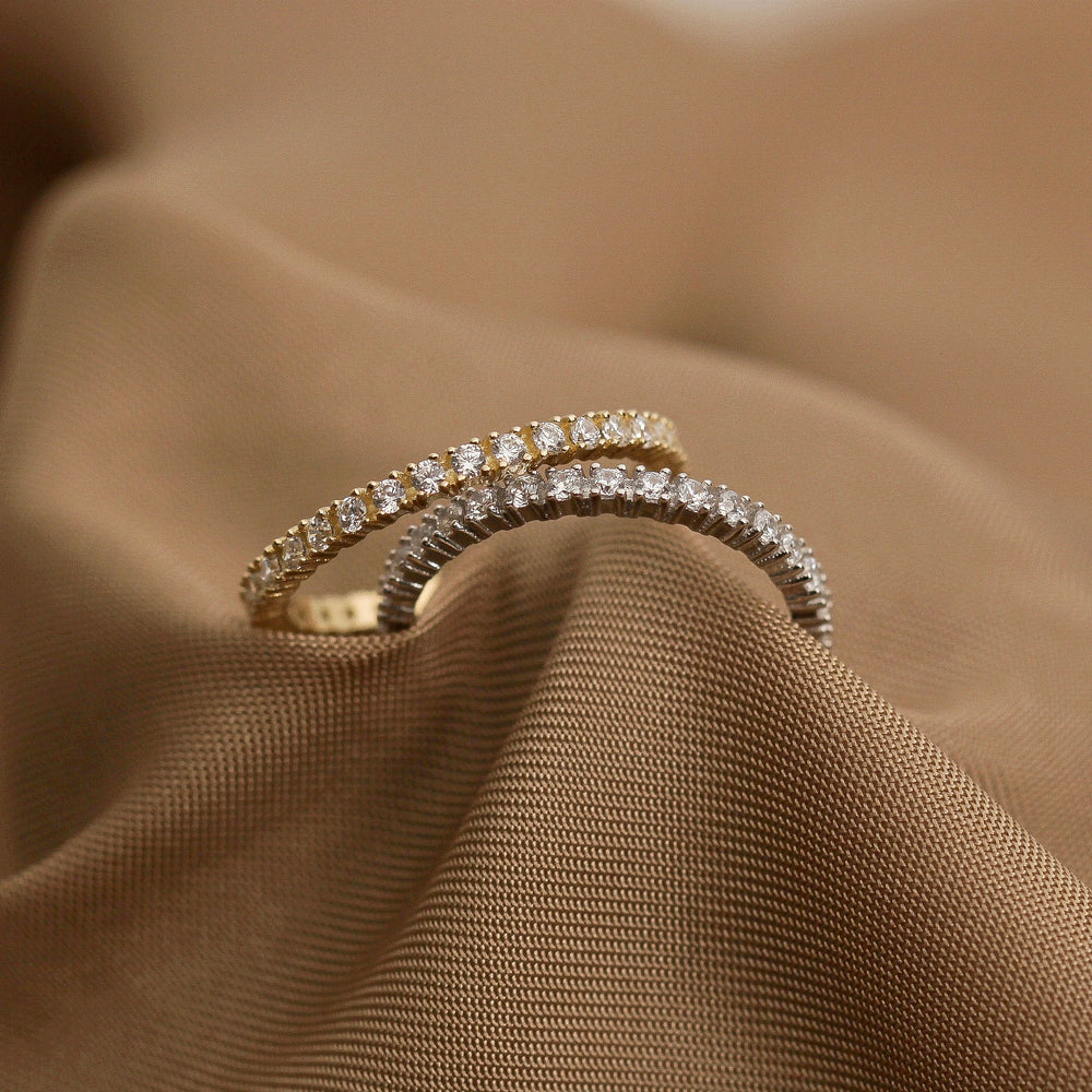 14K Solid Gold Full Eternity Wedding Band Ring