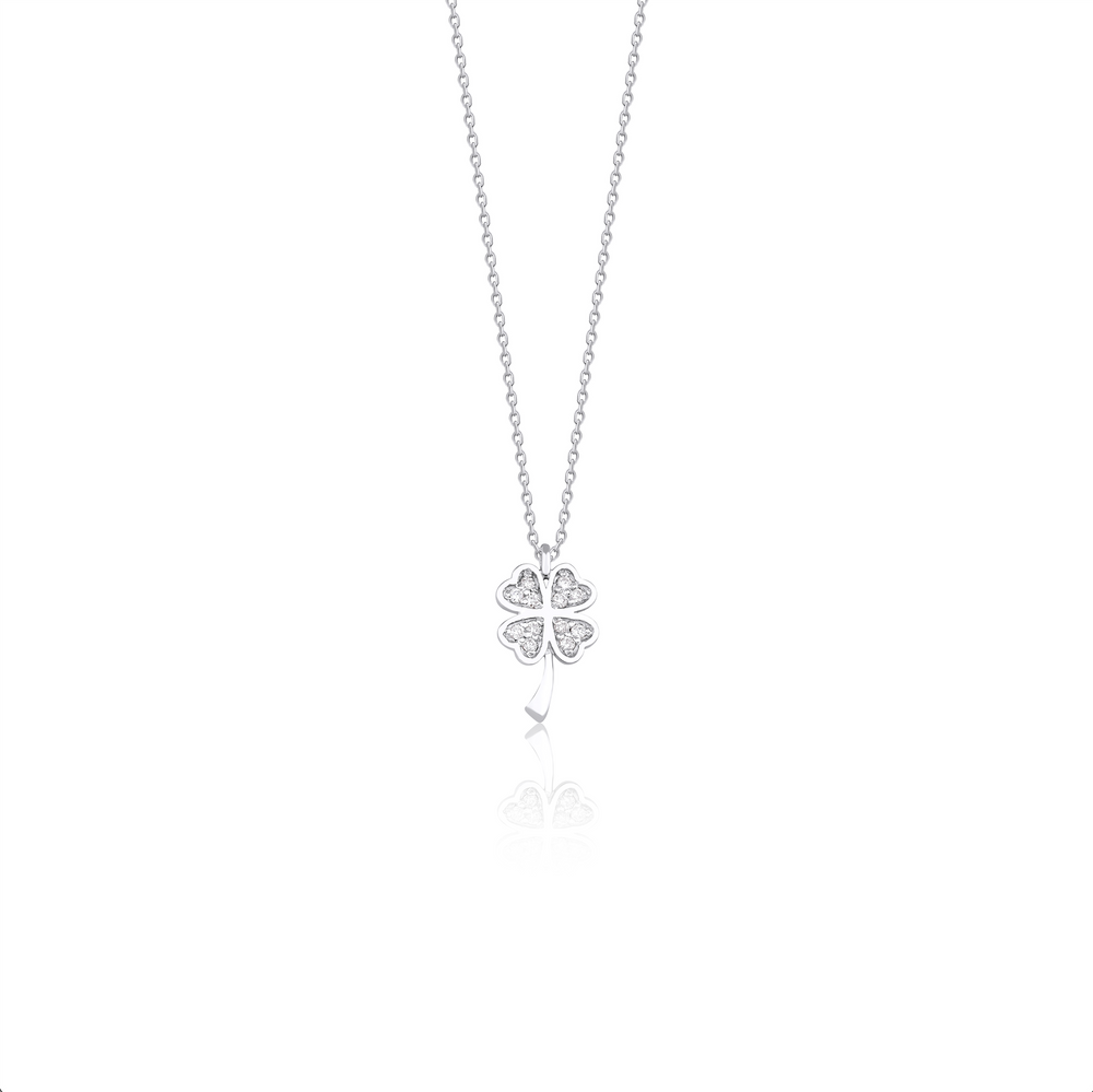 14K Solid Gold Lucky Charm Clover Diamond Necklace